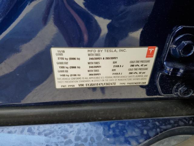 5YJSA1E47LF362470 - 2020 TESLA MODEL S BLUE photo 12