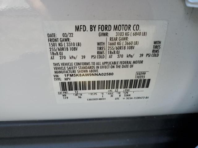 1FM5K8AW9NNA02580 - 2022 FORD EXPLORER POLICE INTERCEPTOR أبيض صورة 13