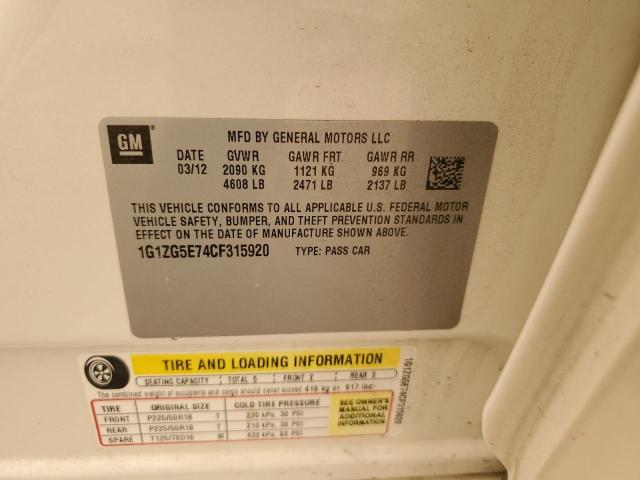 1G1ZG5E74CF315920 - 2012 CHEVROLET MALIBU LTZ WHITE photo 12