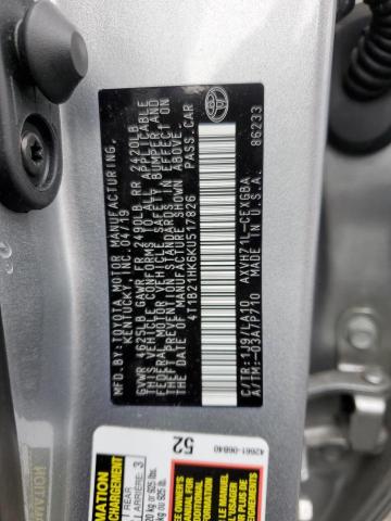 4T1B21HK6KU517826 - 2019 TOYOTA CAMRY HYBRID SILVER photo 12