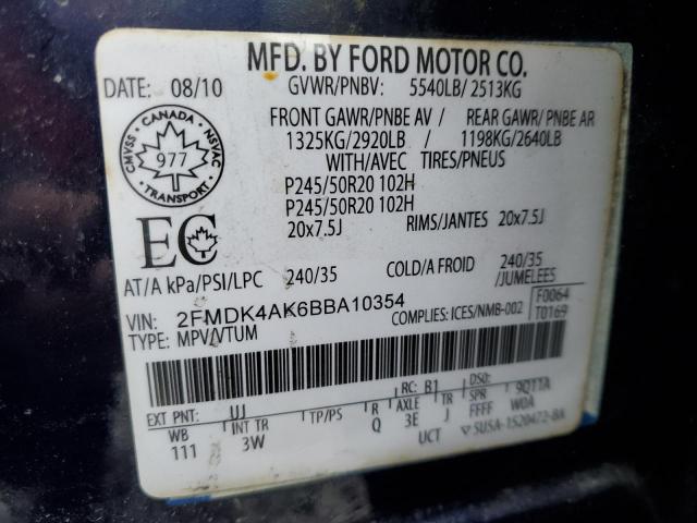 2FMDK4AK6BBA10354 - 2011 FORD EDGE SPORT BLUE photo 12