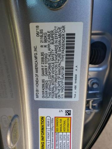 1HGCV1F15JA211387 - 2018 HONDA ACCORD LX SILVER photo 12