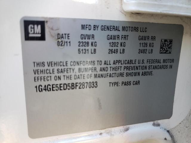 1G4GE5ED5BF287033 - 2011 BUICK LACROSSE CXS 白色 照片 12