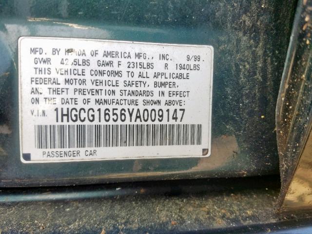 1HGCG1656YA009147 - 2000 HONDA ACCORD EX  photo 10