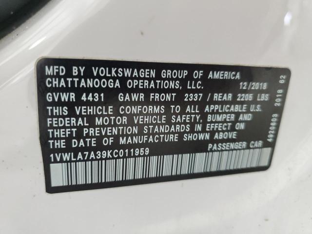 1VWLA7A39KC011959 - 2019 VOLKSWAGEN PASSAT WOLFSBURG 白色 照片 13