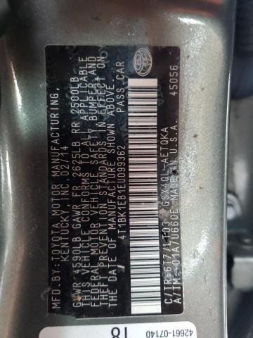 4T1BK1EB1EU099362 - 2014 TOYOTA AVALON BASE 绿色 照片 12