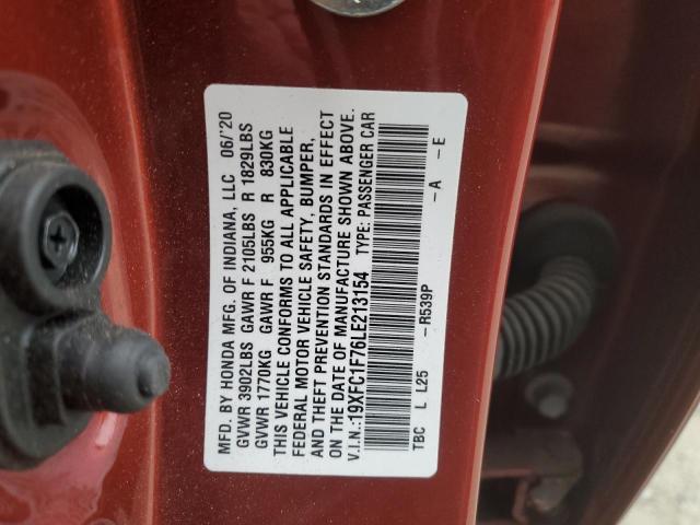 19XFC1F76LE213154 - 2020 HONDA CIVIC EXL RED photo 12