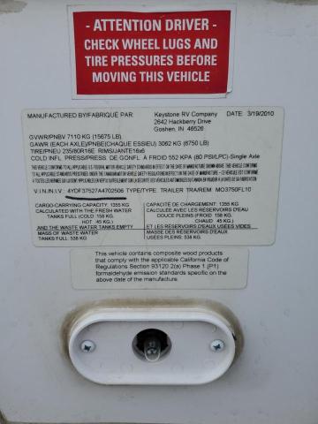 4YDF37527A4702506 - 2010 KEYSTONE MONTANA WHITE photo 10