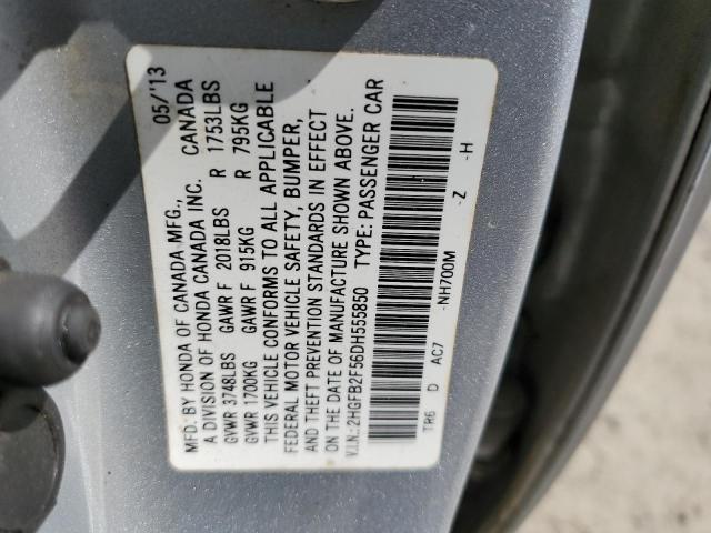 2HGFB2F56DH555850 - 2013 HONDA CIVIC LX SILVER photo 12