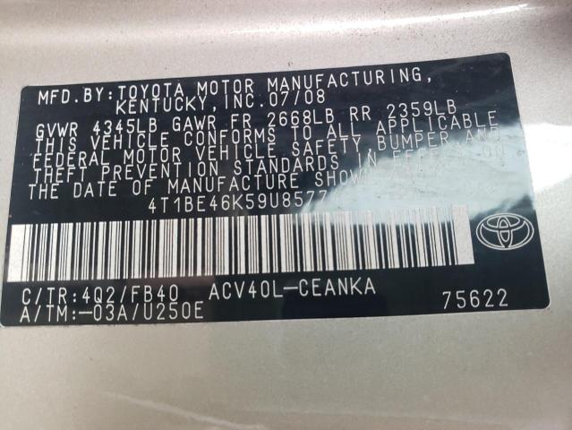 4T1BE46K59U857748 - 2009 TOYOTA CAMRY BASE TAN photo 13