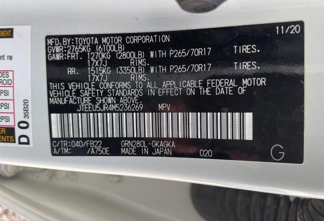 JTEEU5JR4M5236269 - 2021 TOYOTA 4RUNNER SR5 WHITE photo 10