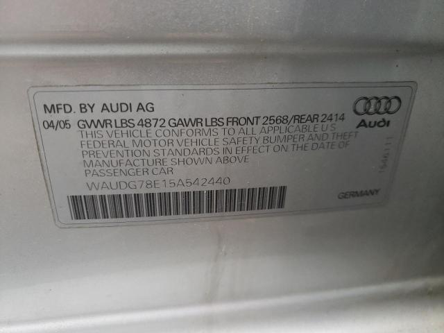 WAUDG78E15A542440 - 2005 AUDI A4 3.2 QUATTRO SILVER photo 12