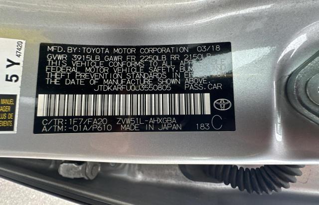 JTDKARFU0J3550805 - 2018 TOYOTA PRIUS SILVER photo 10