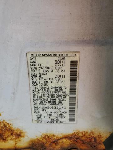 5N1AR18W66C635171 - 2006 NISSAN PATHFINDER LE 白色 照片 12