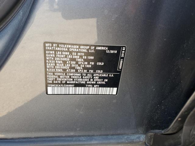 1V26C2CA7LC203597 - 2020 VOLKSWAGEN ATLAS CROS SE GRAY photo 12