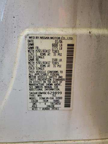 5N1AR18W46C629899 - 2006 NISSAN PATHFINDER LE თეთრი ფოტო 13