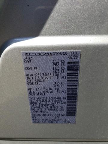 5N1DR2CM1LC619366 - 2020 NISSAN PATHFINDER SL SILVER photo 12