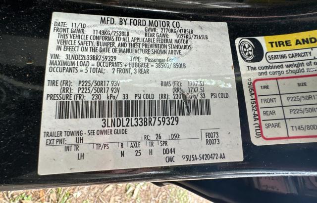 3LNDL2L33BR759329 - 2011 LINCOLN MKZ HYBRID BLACK photo 10