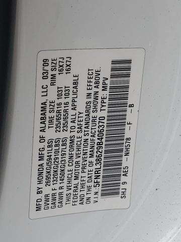 5FNRL38629B406370 - 2009 HONDA ODYSSEY EXL WHITE photo 12