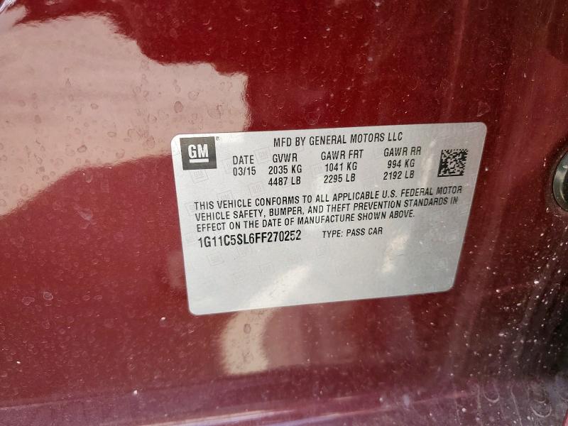 1G11C5SL6FF270252 - 2015 CHEVROLET MALIBU 1LT BURGUNDY photo 12