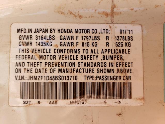 JHMZF1D48BS013710 - 2011 HONDA CR-Z WHITE photo 12