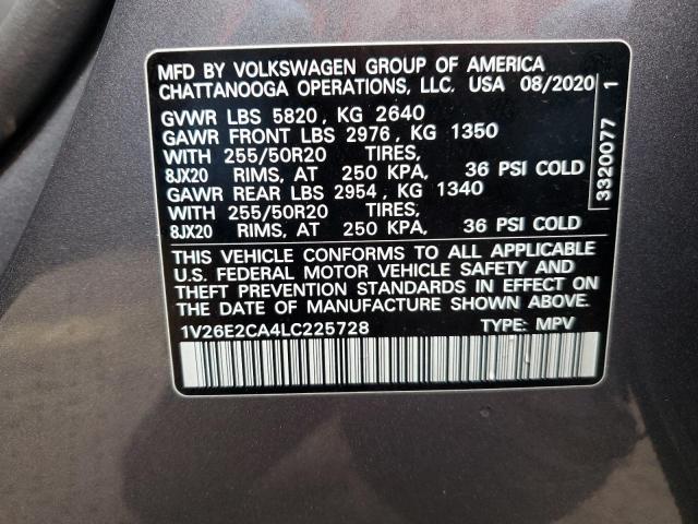 1V26E2CA4LC225728 - 2020 VOLKSWAGEN ATLAS CROS SE Gris photo 13