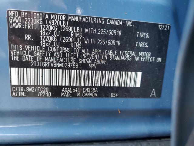 2T3T6RFV8NW029798 - 2022 TOYOTA RAV4 SE BLUE photo 13