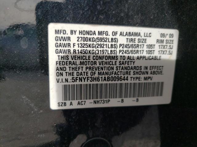 5FNYF3H61AB009644 - 2010 HONDA PILOT EXL BLACK photo 13