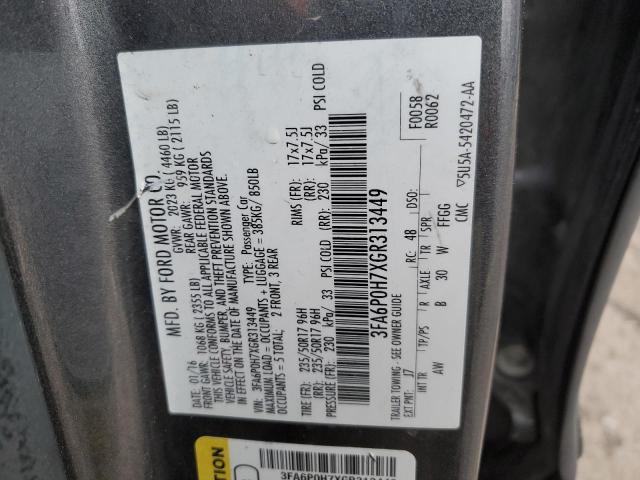 3FA6P0H7XGR313449 - 2016 FORD FUSION SE GRAY photo 12