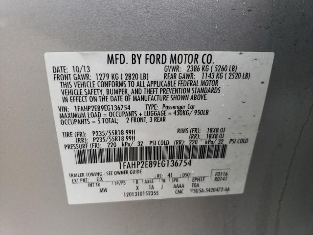 1FAHP2E89EG136754 - 2014 FORD TAURUS SEL SILVER photo 13