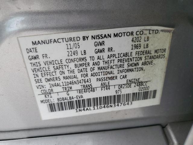 1N4AL11D46N347643 - 2006 NISSAN ALTIMA S SILVER photo 13