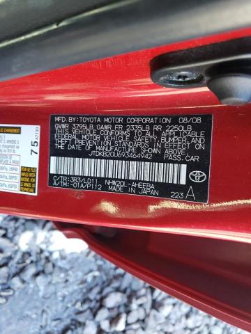 JTDKB20U693464942 - 2009 TOYOTA PRIUS RED photo 12