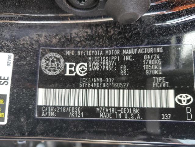 5YFB4MDE8RP160527 - 2024 TOYOTA COROLLA LE შავი ფოტო 13