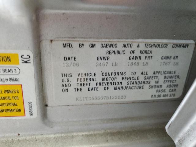 KL1TD56667B132020 - 2007 CHEVROLET AVEO BASE SILVER photo 12