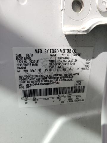 2FMDK4JC2BBB67033 - 2011 FORD EDGE SEL WHITE photo 13