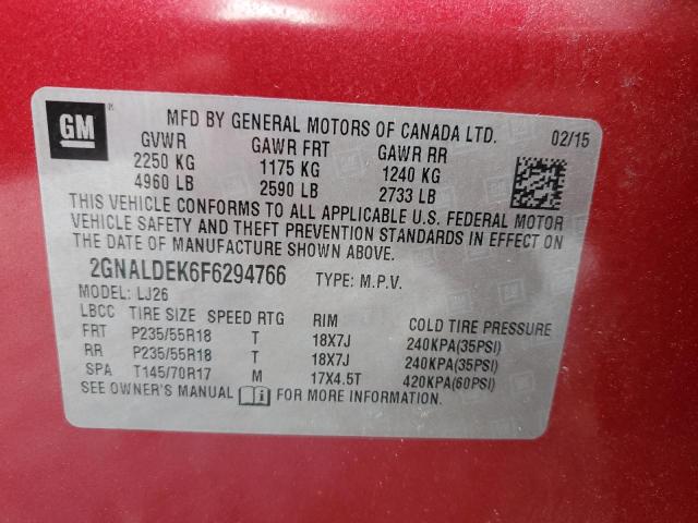 2GNALDEK6F6294766 - 2015 CHEVROLET EQUINOX LTZ RED photo 14