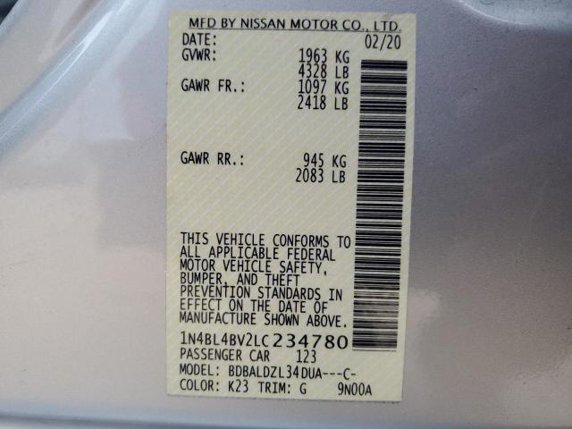 1N4BL4BV2LC234780 - 2020 NISSAN ALTIMA S SILVER photo 12