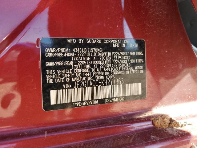 JF2GTACC5KH277363 - 2019 SUBARU CROSSTREK PREMIUM 红色 照片 12