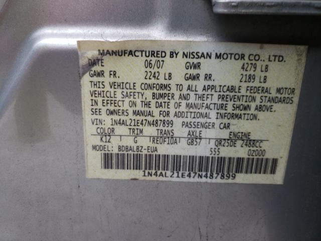 1N4AL21E47N487899 - 2007 NISSAN ALTIMA 2.5 SILVER photo 10