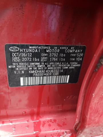 KMHDH4AE4DU672214 - 2013 HYUNDAI ELANTRA GLS RED photo 12