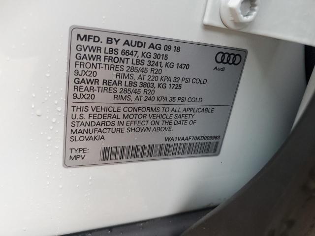 WA1VAAF70KD009963 - 2019 AUDI Q7 PRESTIGE WHITE photo 12