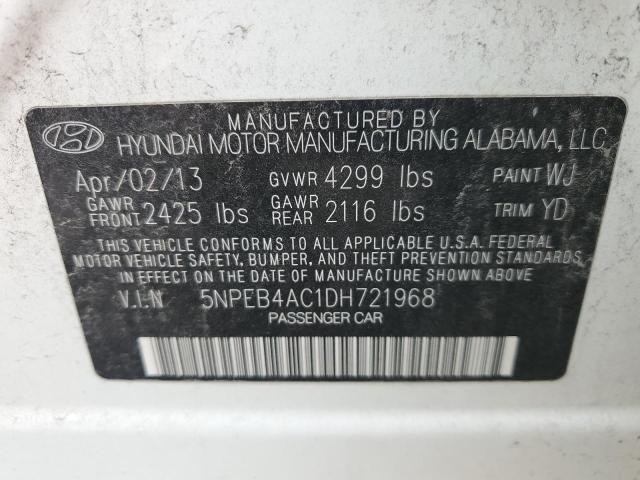 5NPEB4AC1DH721968 - 2013 HYUNDAI SONATA GLS WHITE photo 12