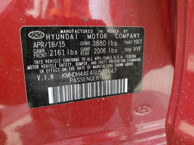 KMHDH4AE4GU531647 - 2016 HYUNDAI ELANTRA SE RED photo 12