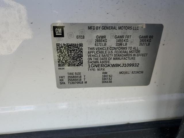 1GNERGKW8KJ109932 - 2019 CHEVROLET TRAVERSE LT WHITE photo 14