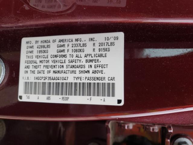 1HGCP2F35AA041047 - 2010 HONDA ACCORD LX BURGUNDY photo 12