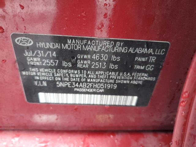 5NPE34AB2FH051919 - 2015 HYUNDAI SONATA SPORT RED photo 12