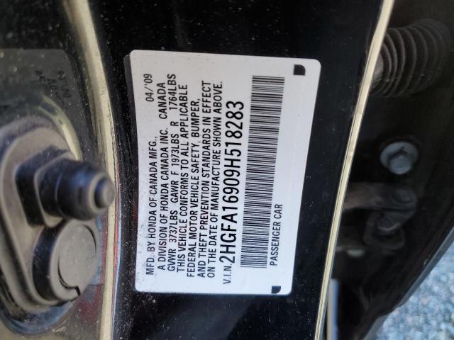 2HGFA16909H518283 - 2009 HONDA CIVIC EXL BLACK photo 12