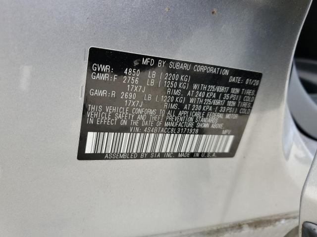 4S4BTACC8L3171928 - 2020 SUBARU OUTBACK PREMIUM SILVER photo 14