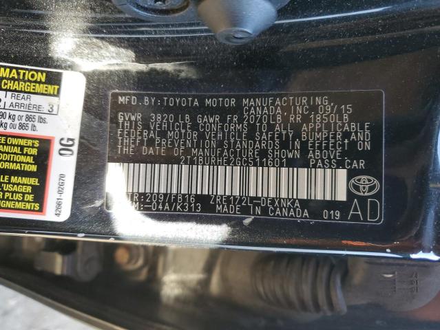 2T1BURHE2GC511601 - 2016 TOYOTA COROLLA L BLACK photo 12