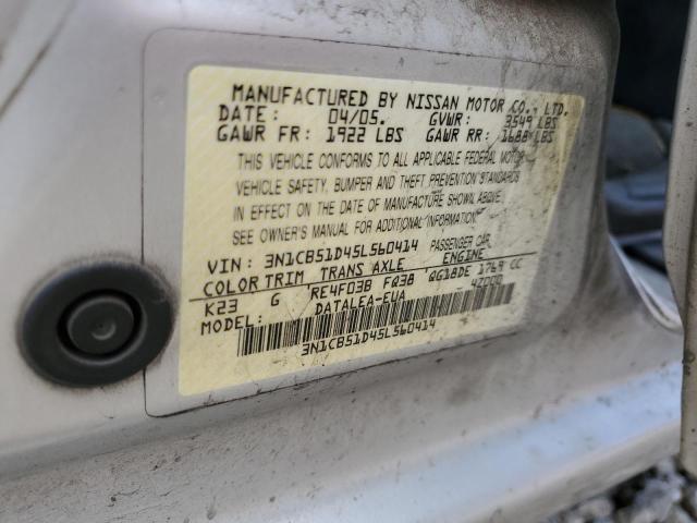 3N1CB51D45L560414 - 2005 NISSAN SENTRA 1.8 SILVER photo 13